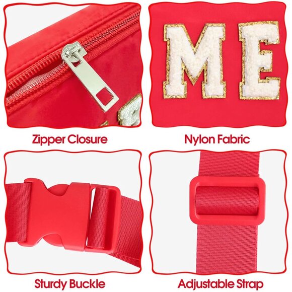 Christmas Fanny Pack Red Nylon Crossbody Bag Adjustable Strap Gift for Girls Boy - Picture 6 of 7